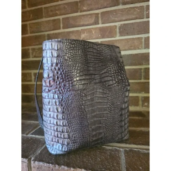 Brahmin Large Amelia Gray Melbourne Leather Bucket Bag - Picture 3 of 9